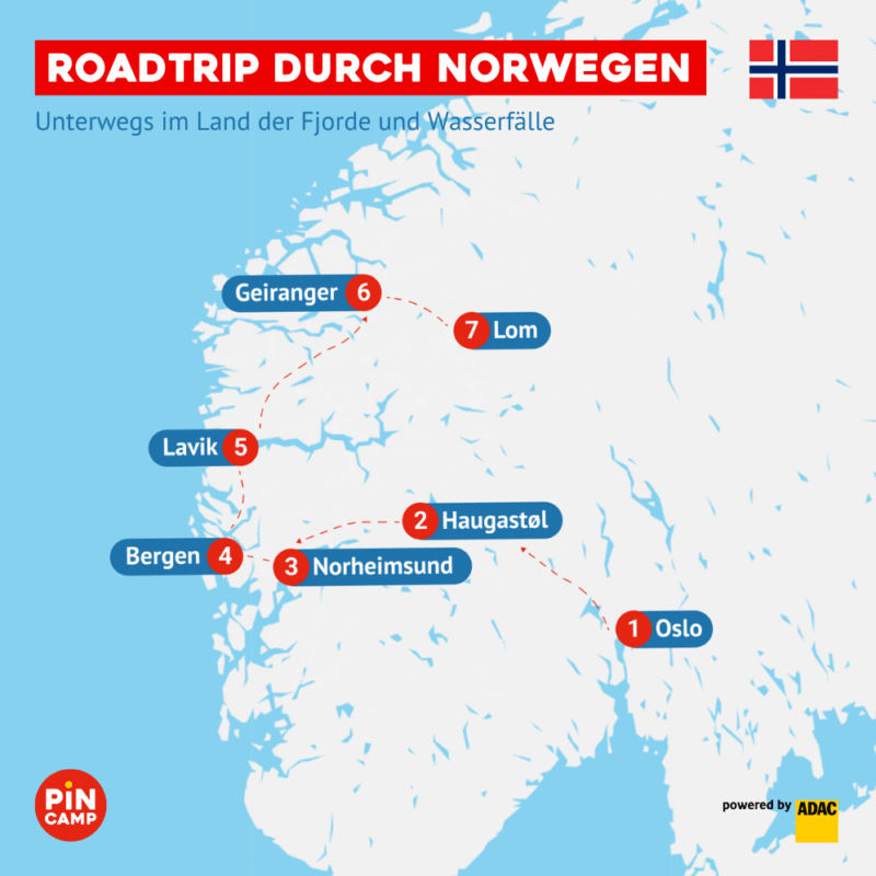 Route durch Norwegen: Fjorde & Wasserfälle