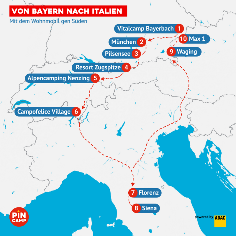 Route von Bayern nach Italien